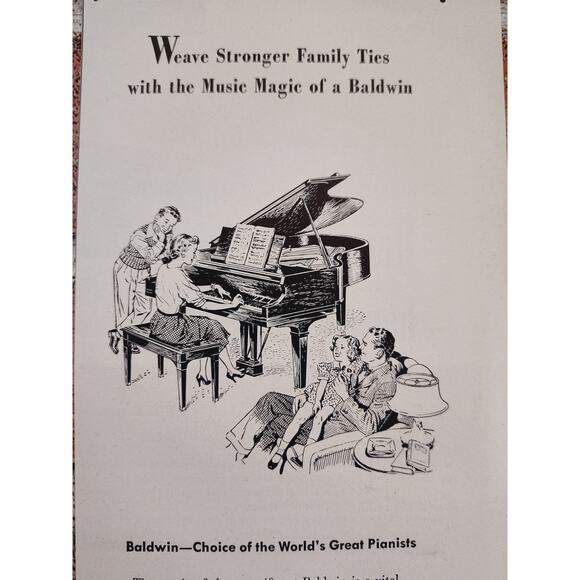 1950 "Weave Stronger Family Ties with Music Magic of Baldwin" Piano Vtg Print Ad - Picture 1 of 6